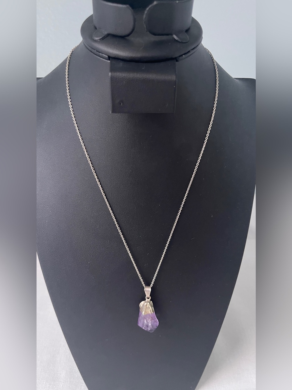 Amethyst Crystal Pendant Necklace - Silver Chain